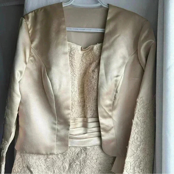 LanTing Mother of the Bride Tan Dress with  Lace - Picture 4 of 12